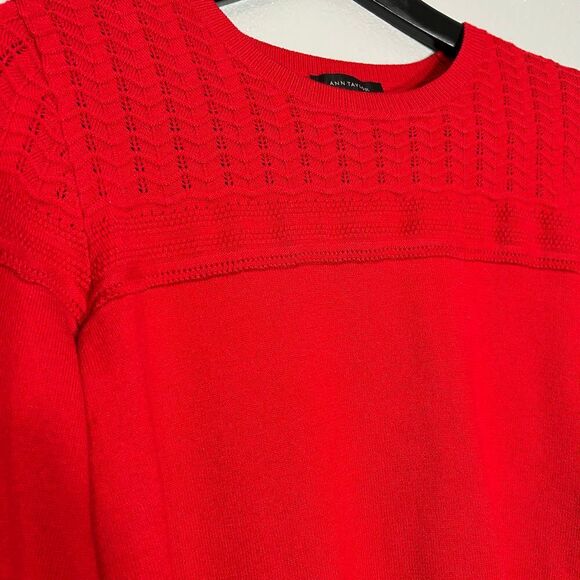 Ann Taylor Red Pointelle Knit Sweater Pullover Crewneck Holiday Spring Wear - Picture 4 of 5